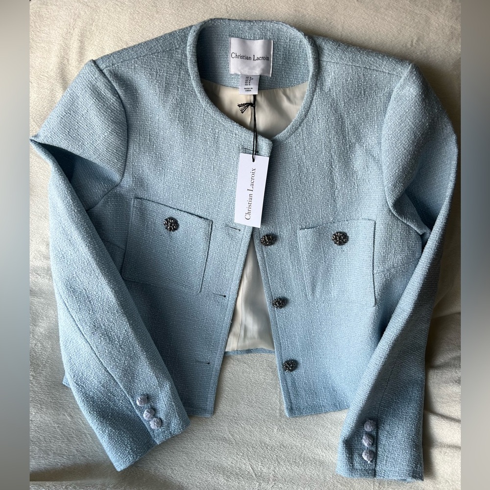 Christian Lacroix Tweed Style Jacket Light Blue Size Small NWT